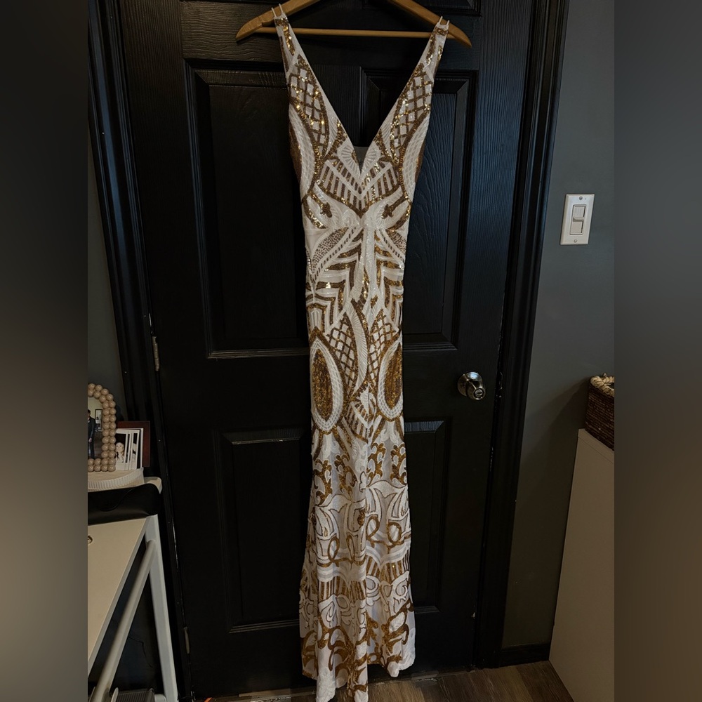 Banjul White and Gold Prom Dress